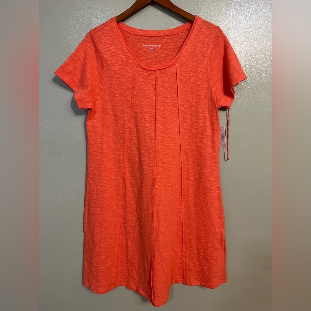 Soft Surroundings Womens Orange 100% Cotton Pullover A Line Dress Size L New